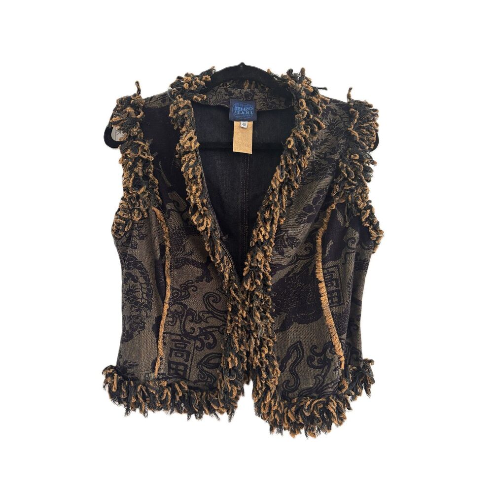 Vintage Kenzo Jeans Asian-Inspired Fringe Vest | Size 40 | Statement Piece